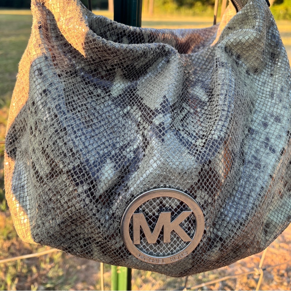 Michael Kors Snake print design on leather Hobo Bag